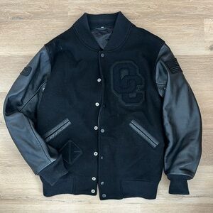 Opening Ceremony Black Leather Wool Bomber Jacket